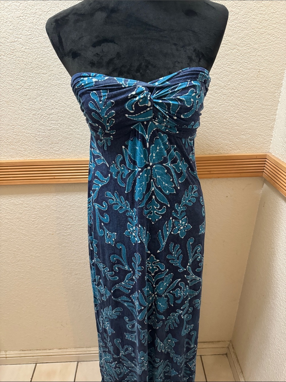 Tommy Bahama Navy and Teal Strapless Maxi Dress - Picture 3 of 5